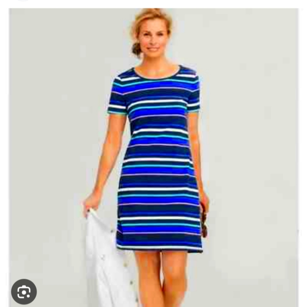 T By Talbots Multicolor Striped Dress With Rouched Open Back